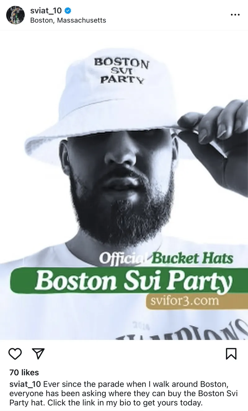 Mykhailiuk 开始在网上销售印有“Boston SVI Party”字样的渔夫帽